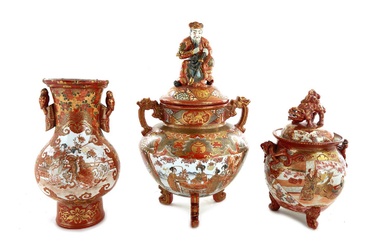 Japanese Satsuma Vase and Urns (3pcs)