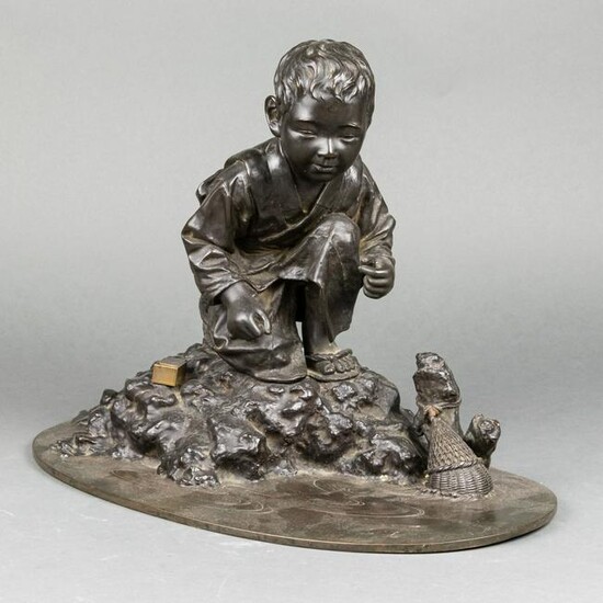 Japanese cast bronze figure of a boy