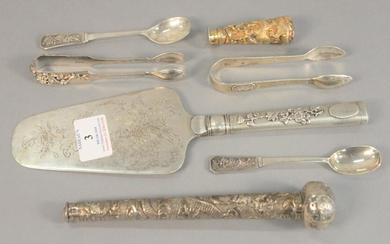 Japanese silver lot to include server, tongs and