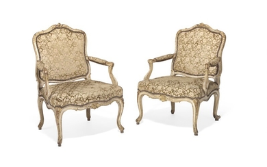 Jean-Baptiste Cresson: A pair of Louis XV giltwood 'fauteuil a la reine' both stamped I.B. Cresson. France, mid-18th century. (2)