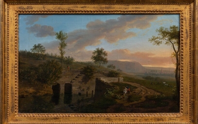 Jean-Louis DEMARNE (1752-1829), attribué à. Paysage au point d'eau et architecture, au Thillay, près de...