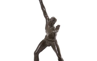 Jean René Gauguin: Athlete. Signed with monogram. Stamped 'Nic. O. Schmidt, Bronzestøberi'. Patinated bronze. H. 31 cm.