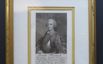 Joseph, Duke of Saxe, Generalfeldmarschall 1750s engraving by Fritzsch Framed