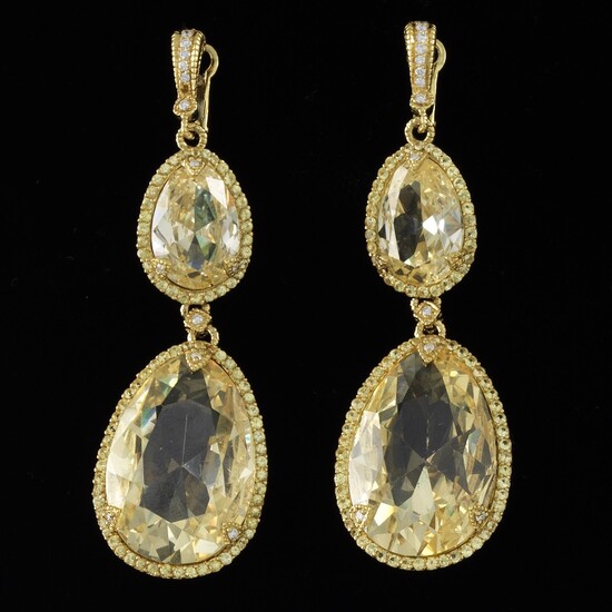 Judith Ripka Gold, Diamond and Canary Crystal Earrings
