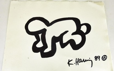 Keith Haring Marker on Paper Crawling Baby Drawing