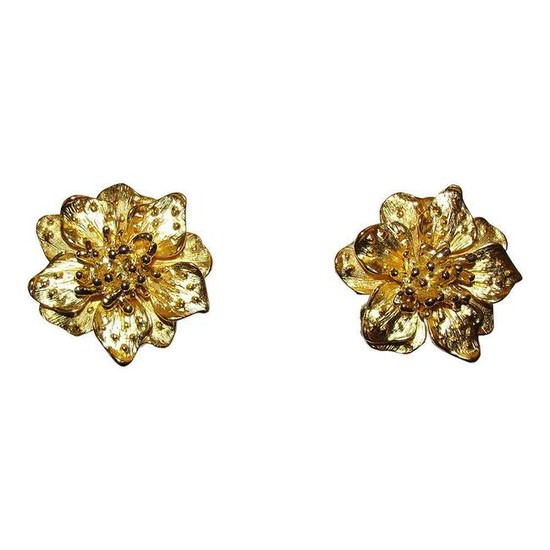 Kenneth Jay Lane Gold Flower Earrings