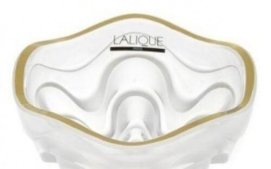 LALIQUE CRYSTAL VIBRATIONS BOWL, FROSTED WITH GOLD RIM
