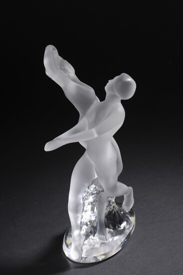 LALIQUE France Couple de danseuse en cristal pressé moulé. Signé "Lalique France", édition contemporaine H_25,5...