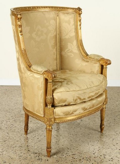 LATE 19TH C. FRENCH CARVED GILT BERGERE CHAIR