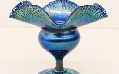 L.C. Tiffany Favrile Blue Iridescent Compote