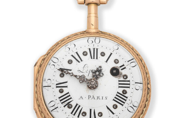 L'Epine, A Paris. A continental gold key wind open face pocket watch with enamel portrait miniature Circa 1770