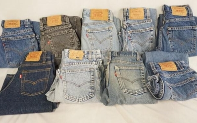 LOT OF 9 PAIRS OF VINATGE USA MADE LEVIS JEANS W/ RED