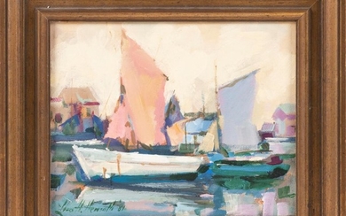 LOUIS H. HEMSATH, United States, 1908-1985, "Rockport"., Oil on canvas panel, 7.75" x 9.5" sight. Framed 11.5" x 13.5".