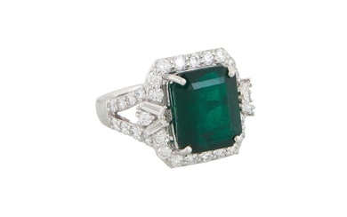 Lady's Platinum Emerald Dinner Ring, Total Diamond Wt.- 1.57 cts., Size- 6 3/4, with appraisal.