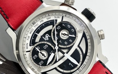 L&JR - Chronograph Day and Date Multi-layer Black and White Dial with Red Strap Swiss Made - S1503-S12 - Men - Brand New