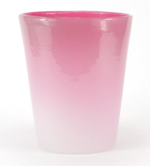 Large Monart pink and white art glass vase, 25cm high