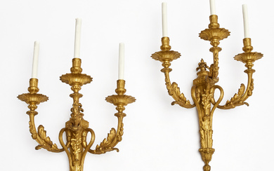 Large pair Louis XVI style gilt bronze sconces