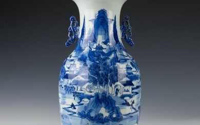 Large vase (1) - Blue and white - Porcelain - Fishermen in river landscape with mountains - China - 19th century