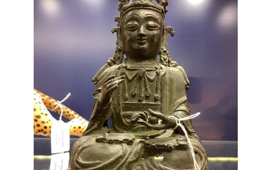 Late 19thC bronze figure of a Chinese seated Guanyin 81/" hi...