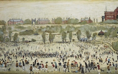 Laurence Stephen Lowry RBA RA, British 1887-1976, Peel Park, Salford; offset lithograph on wove, Chelsea Green Edition, numbered 54/75, image: 50.5 x 101.5 cm (framed) ( ARR) Note: together with framed COA