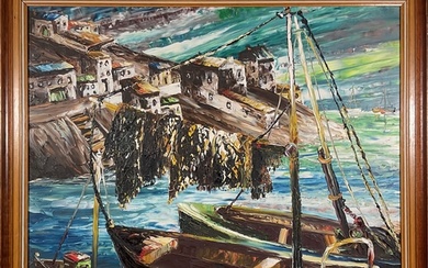 Léon Schwartz-Abrys (1905-1990) French, fishing boats in a h...