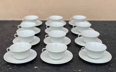 Limoges, A. Vignaud - Coffee set for 6 (12) - Rare / unique “feathers” - Porcelain