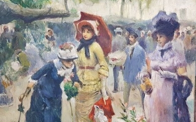 Lionello Balestrieri (1878-1958) - Mercato dei fiori a Parigi