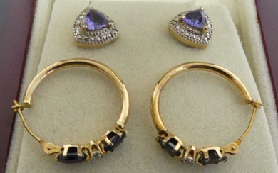 Lot details A pair of silver-gilt and trilliant cut tanzanite(?)...