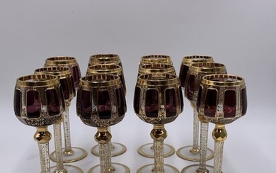 Lot of 12 Moser Amethyst Cabochon Wine Goblets.
