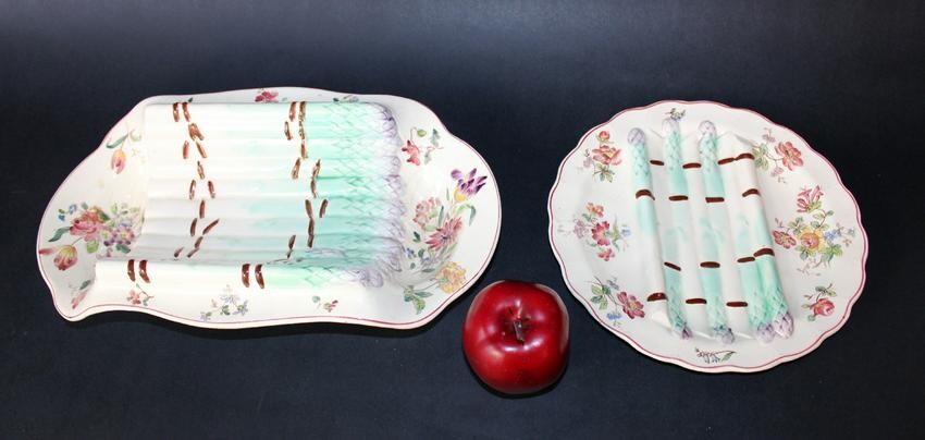 Lot of 2 French Majolica asparagus plates