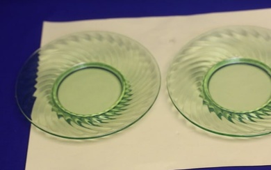 Lot of 2 Vaseline Glass Plates