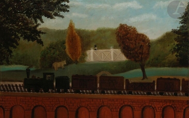 Louis DUCASSE (1881-1939)Le Train à vapeurHuile sur toile.Signée en bas à gauche.(Restauration).44 x 59 cm