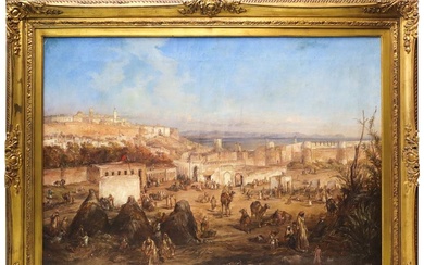 Louis Désirée Thienon (1812 - 1884) Bird's eye view of the city of Tangier, Orientalist painter