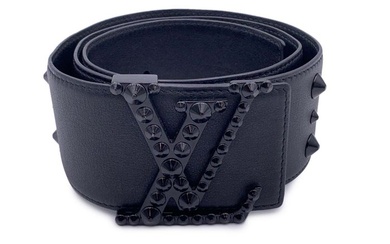 Louis Vuitton - Black Leather Initiales Clous Wide Belt Size 85/34 M9602 - Belt