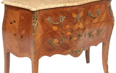 Louis XIII Style Marble Top Bombe Chest