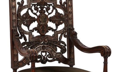 Louis XIV Style Carved Walnut Armchair, 20th c., H.- 56 in., W.- 28 in., D.- 25 in.