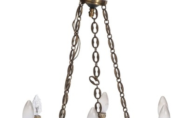 Lustre à six feux en bronze et en verre à bras décorés de têtes de cygne