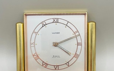 Luxor Desk Clock, metal gold plate 8 Days - Swiss Made - Luxor - Art Deco - Brass - 1950-1960