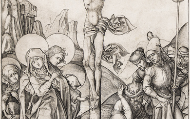 MARTIN SCHONGAUER The Crucifixion. Engraving, circa 1480. 196x153 mm; 7¾x6¼ inches. Three mount...