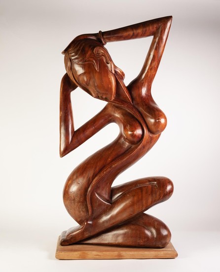 MODERN SOUTH EAST ASIAN CARVED wooden naked female figure on...