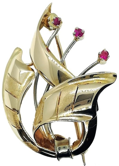 Made in Italy - Valenza - 18 kt. White gold, Yellow gold - Brooch - Rubies