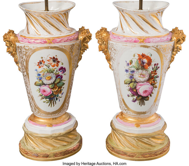 Maker unknown, A Pair of Large Paris Porcelain Urns Mounted as Lamps (19th century with later elements)