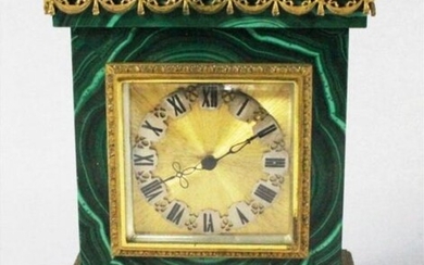 Malachite And Ormolu Clock On Silver