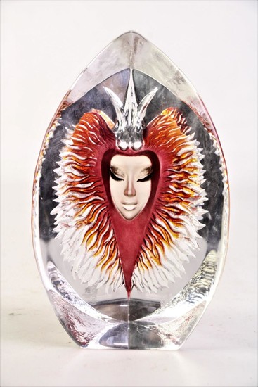 Malekas Sweden Intaglio Glass Display Piece depicting a Face (H21cm)
