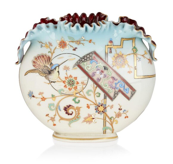 Manner of Auguste Jean (1829-1896), Aesthetic Movement 'Persian' style vase, circa 1880, Opaline glass with enamel and gilt, Unmarked, 16.5cm high
