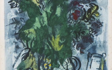 Marc CHAGALL (1887-1985), "Bouquet Fleuri sur Table" Lithographie