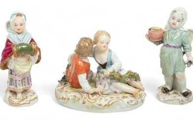 Meissen (German) Painted Porcelain Cherub Figures & Figural Grouping of Tryst, Ca. 1900, H 3" W 3" L