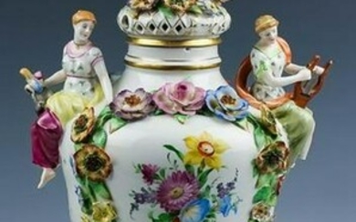 Meissen Style Ornate Figural Porcelain Covered Urn