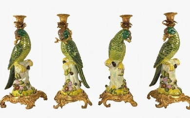 Meissen-Style Parrot Candle Sticks (4)