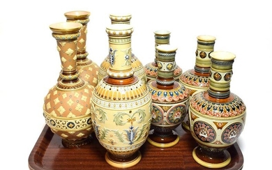 Mettlach comprising four pairs of traditional style vases, the largest...